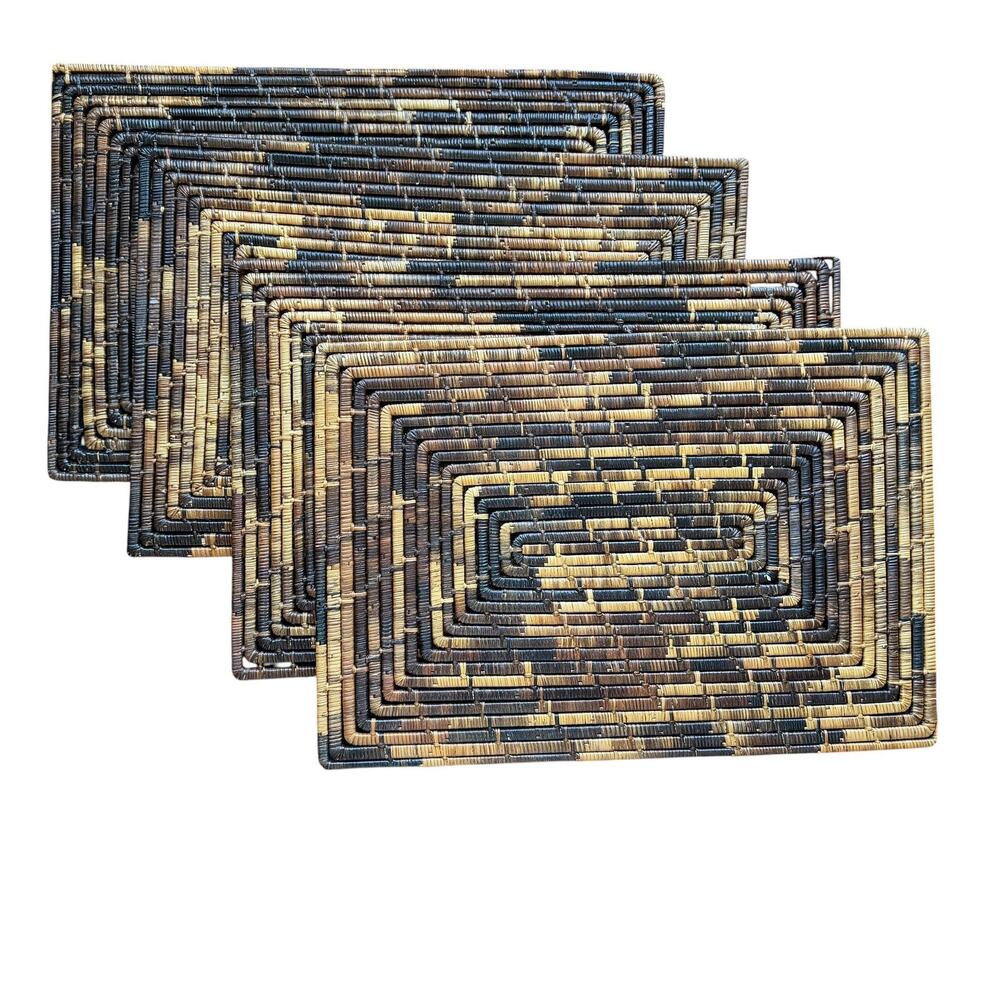Set 4 Brown Rattan Woven Rectangular Placemats Table Dining Decor Kitchen Boho